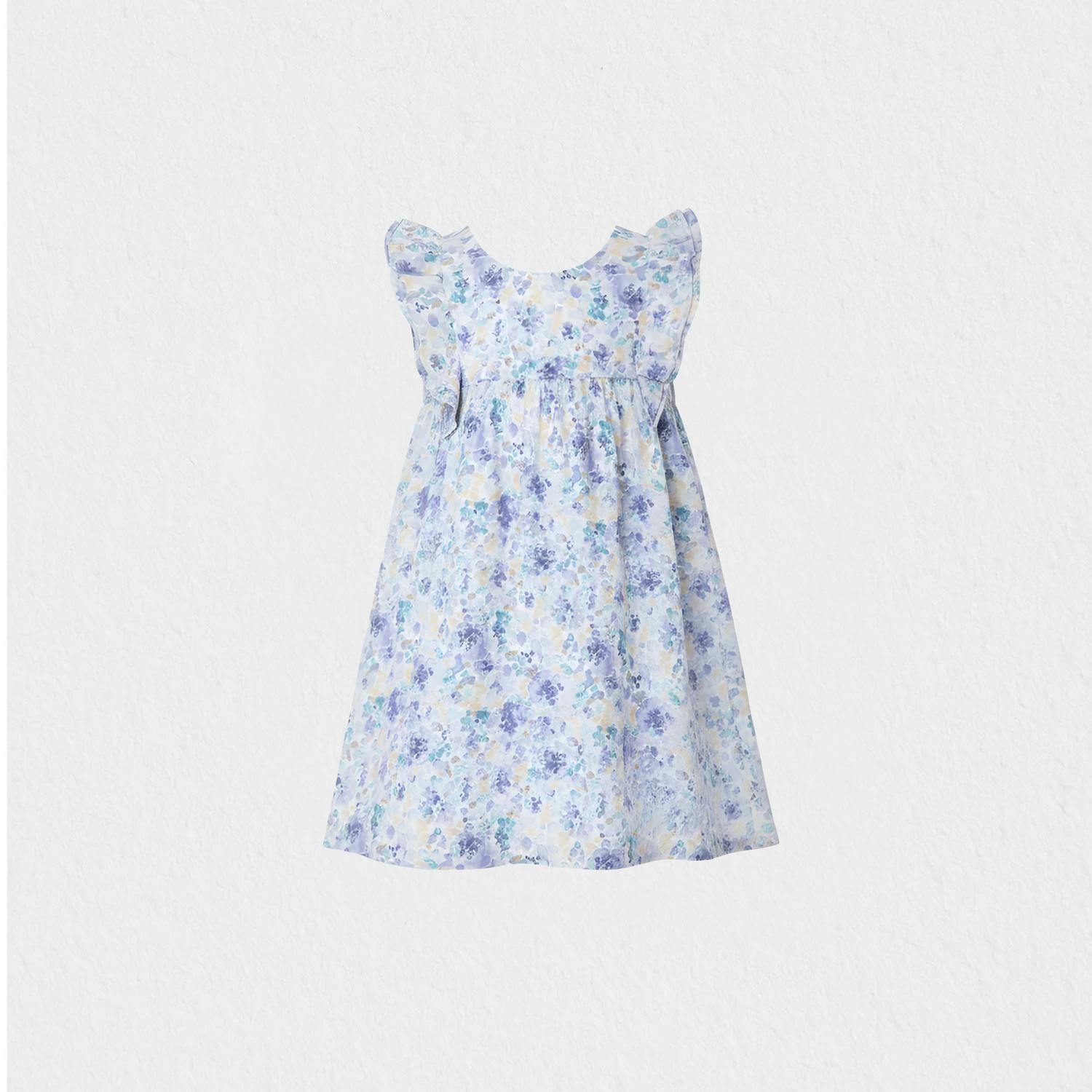 Elena Girl Dress Sleeveless, Watercolor Blue Yellow