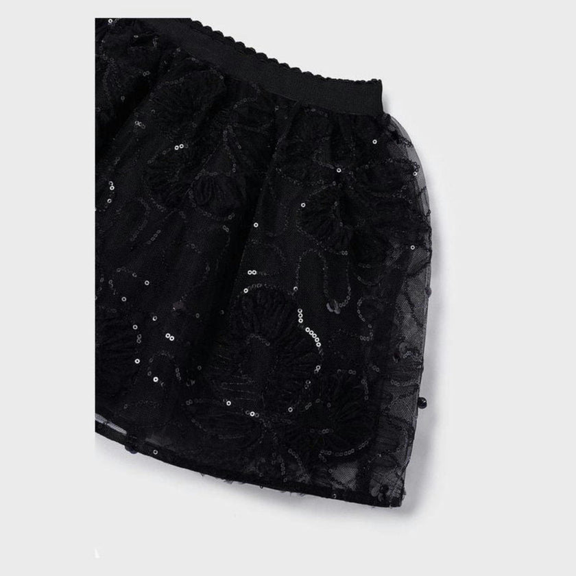 Black Tulle Applique Skirt