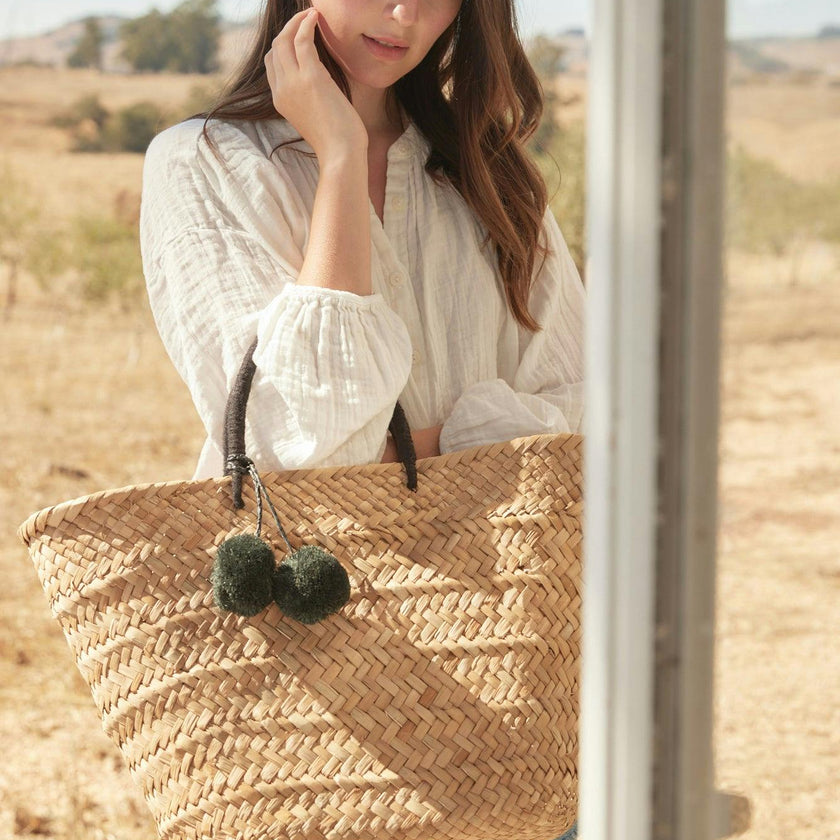 Oversized St Tropez Pom Pom Straw Tote