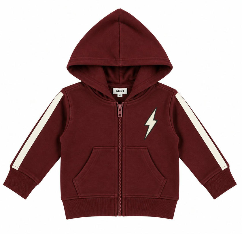 Kids French Terry Taping Zip Hoodie - Burgundy