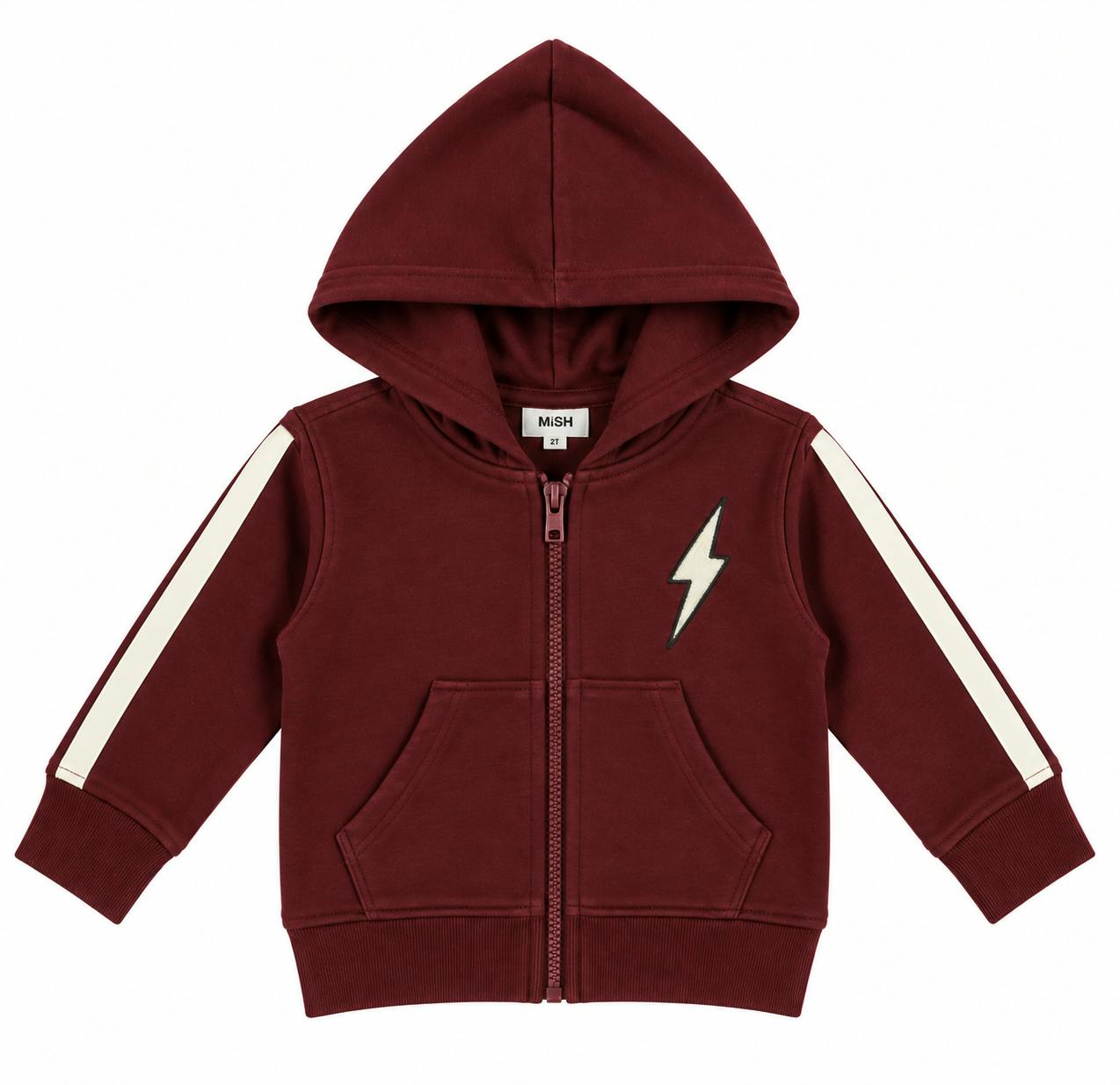 Kids French Terry Taping Zip Hoodie - Burgundy