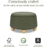 Tuffet Storage Ottoman in Performance Olive Boucle with Honey Ball Feet