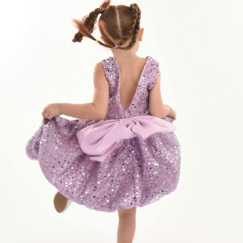 Purple Ainsley Sequin Bow Dress