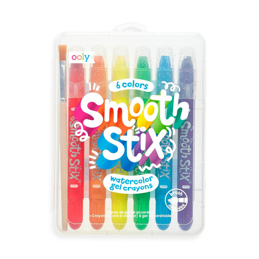 Smooth Stix Watercolor Gel Crayons - Includes Paintbrush - Set of 6