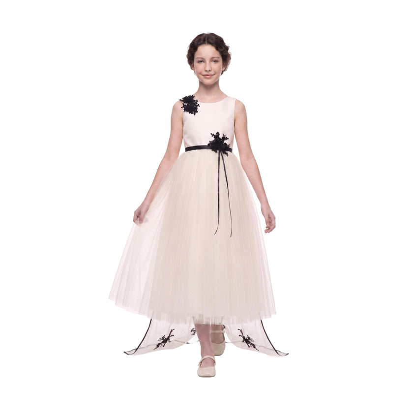 Ivory Rosienne Tulle Overlay Floral Appliqué Dress