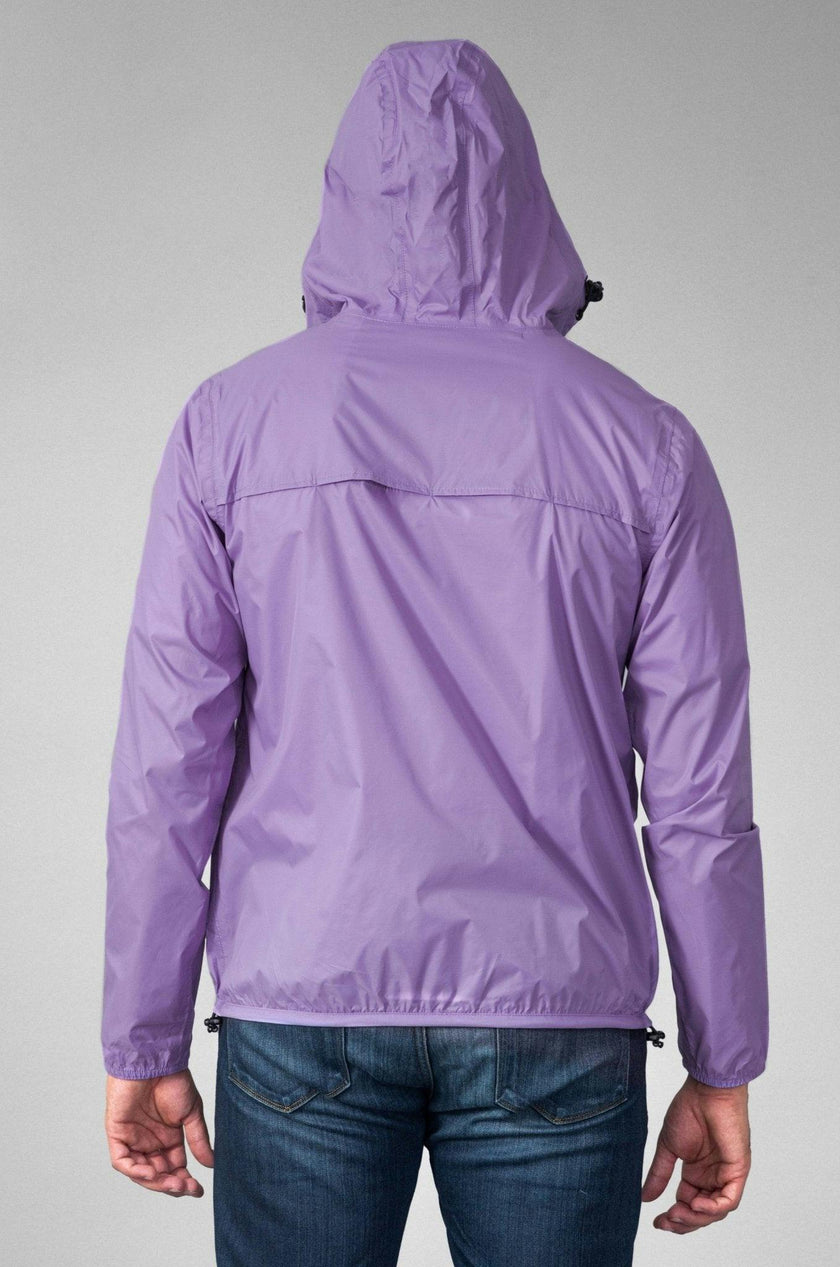 Light purple quarter zip packable rain jacket and windbreaker