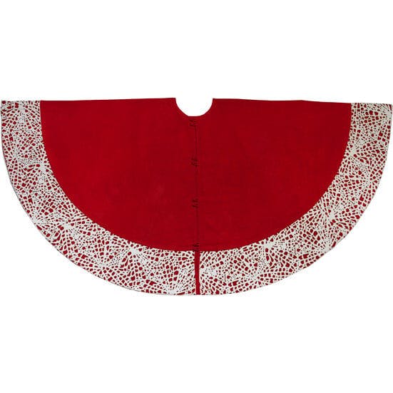 Handmade Linen Precision Cut Red Christmas Tree Skirt, 60"