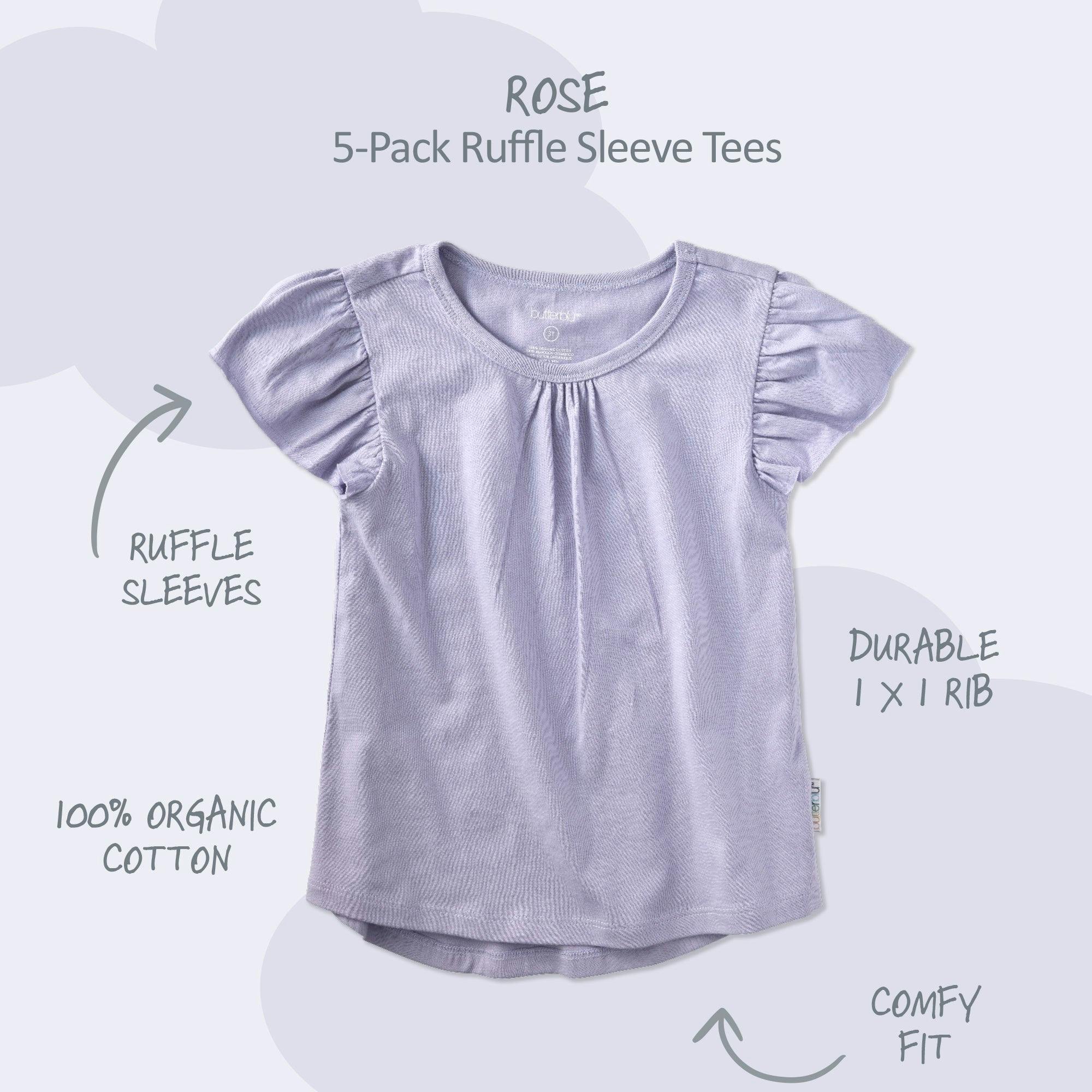 ROSE 5-Pack Ruffle Shoulder Short Sleeve T-shirts