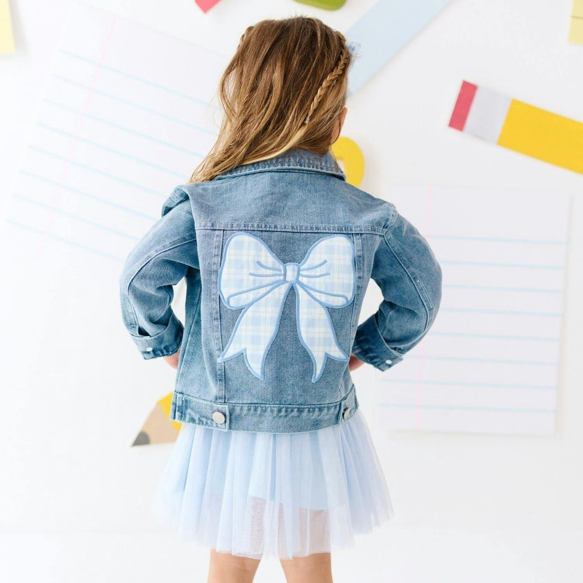 Blue Plaid Bow Patch Denim Jacket
