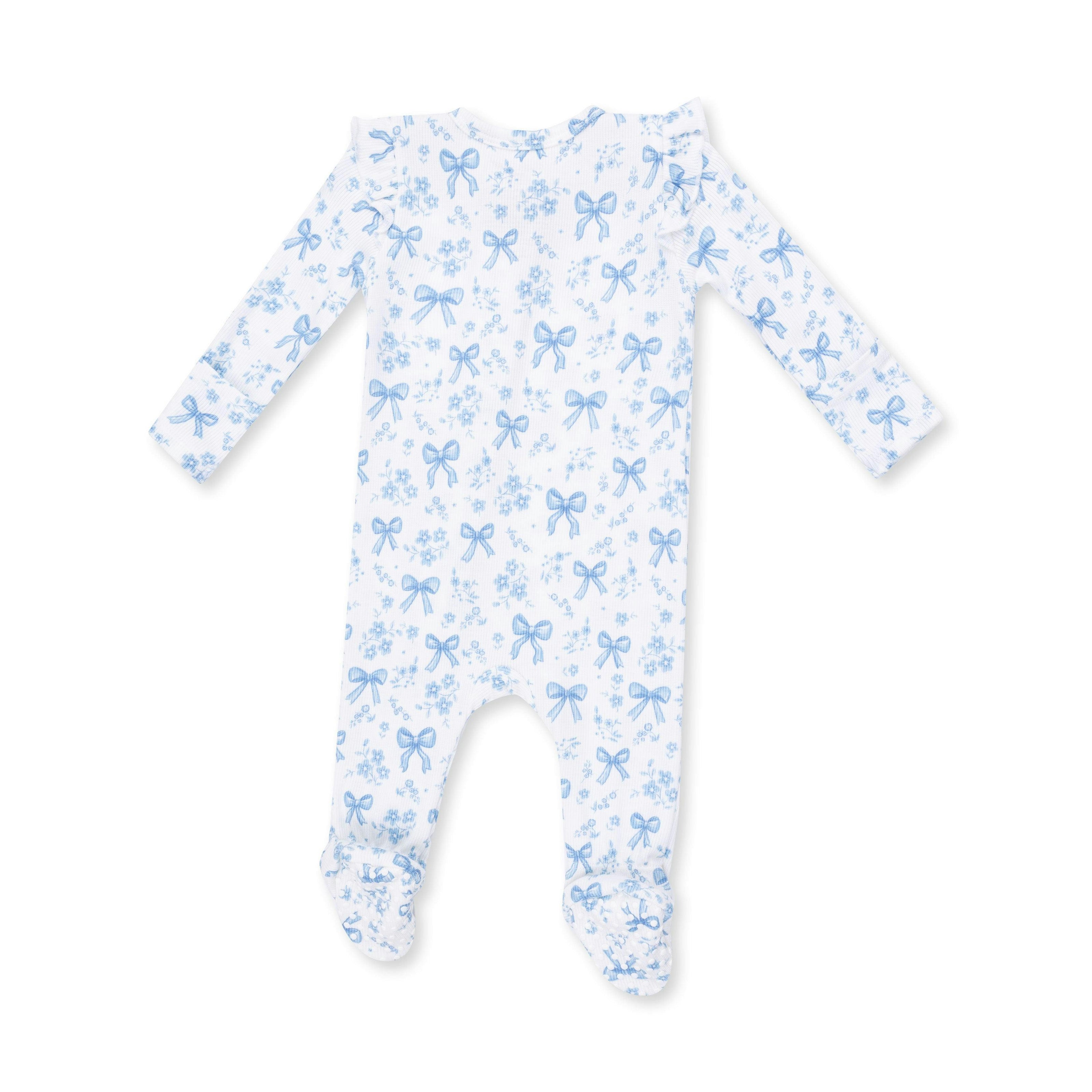 Blue Bows and Flowers - 2 Way Ruffle Sleeve Zipper Footie