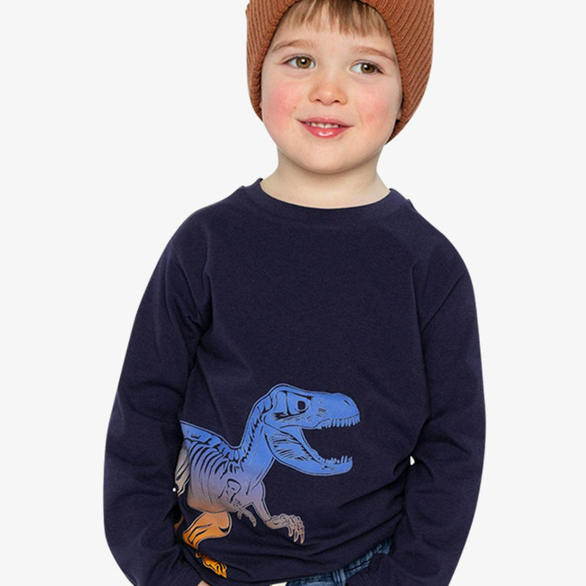Long Sleeve Organic Cotton T-Shirt Dark Blue And Orange
