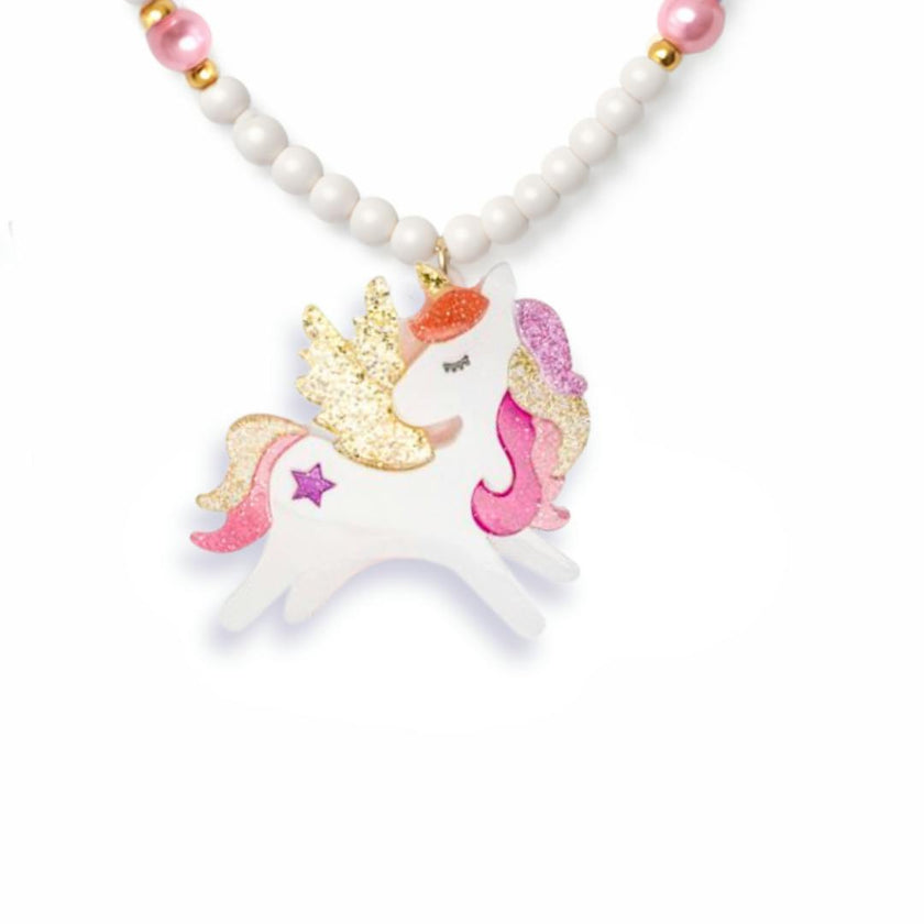 Unicorn Winged Coral Glitter Necklace