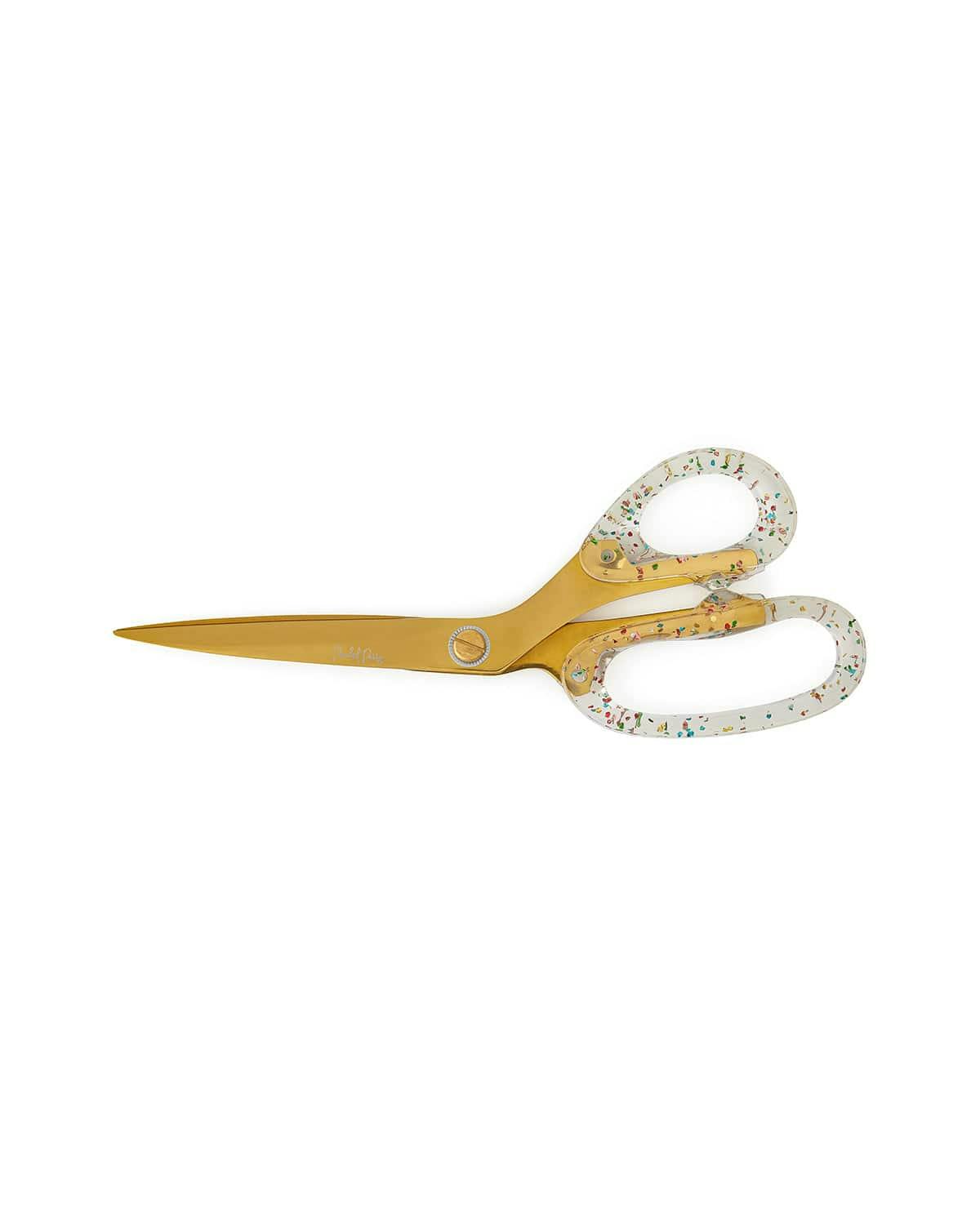 Packed Party Confetti Party Acrylic Scissors - 9-Inch Clear Confetti-Injected Handles with Gold-Tone Blades for Home School and Office Desks