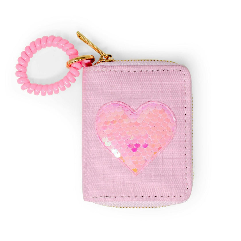 Sequin Heart Spiral Strap Wallet
