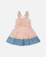 Poplin And Chambray Dress Off White And Pink Stripes