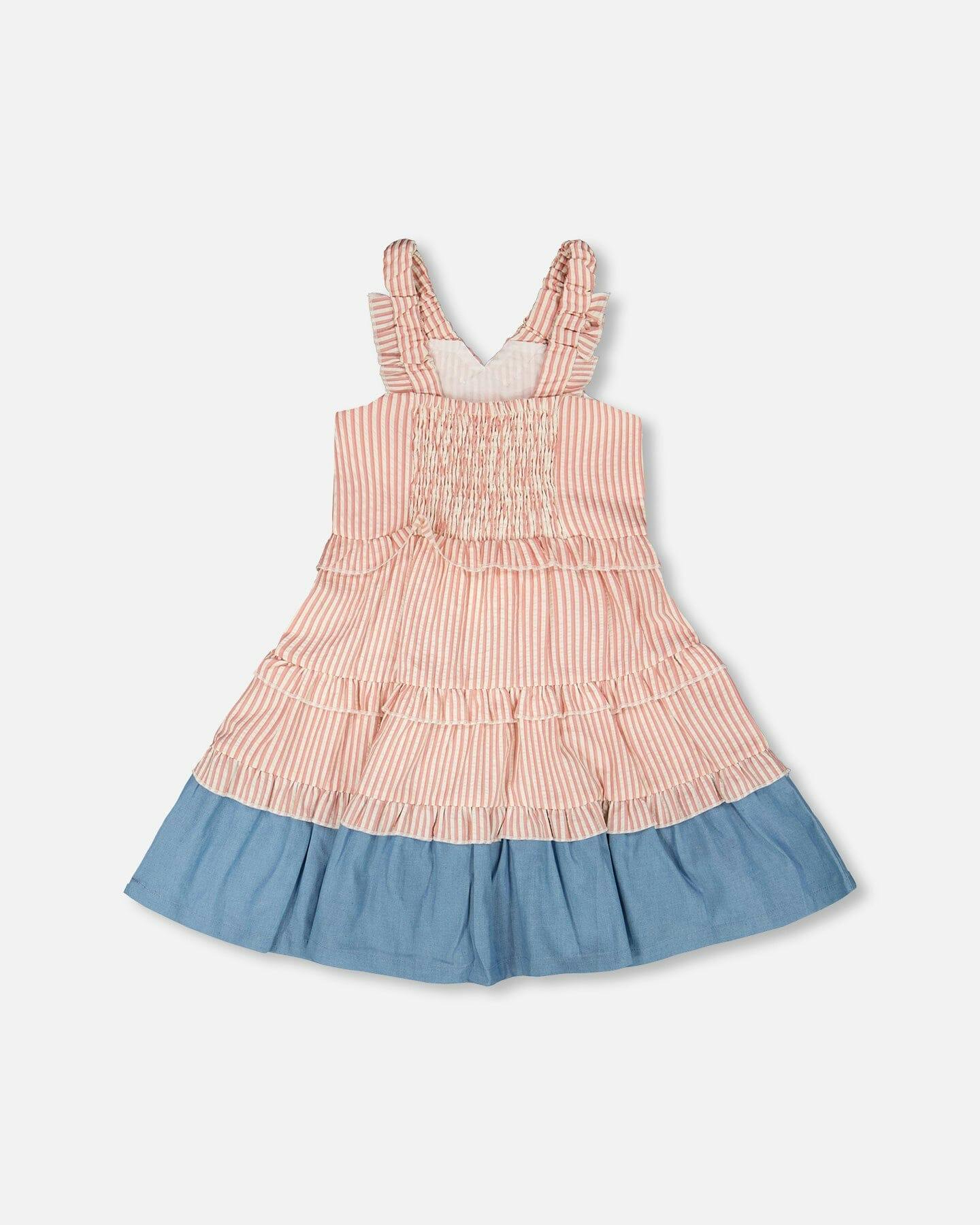 Poplin And Chambray Dress Off White And Pink Stripes
