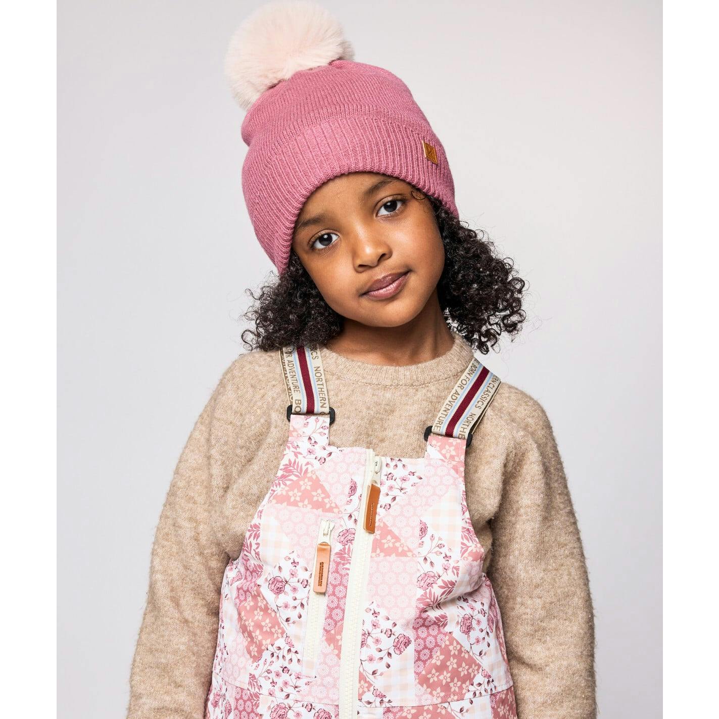 Kids Knit Winter Hat with Faux Fur Pom