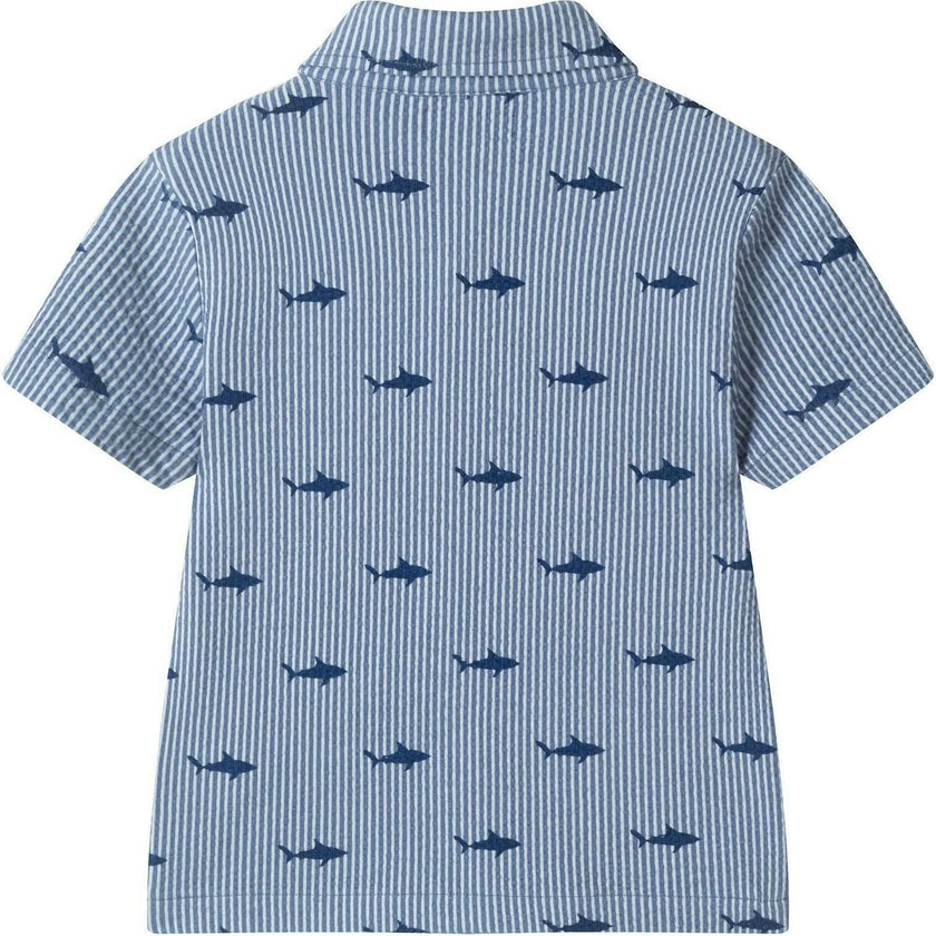 Boys Short Sleeve Cabana Set | Navy Stripe Shark