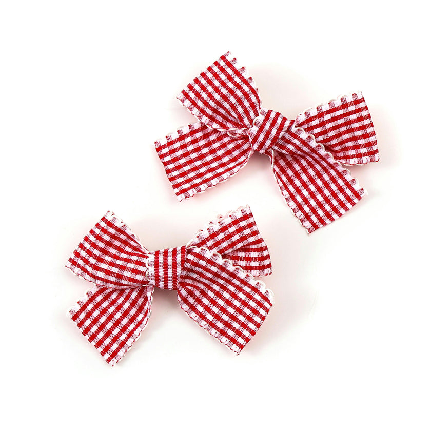 Halo Luxe Jocelyn Gingham Scalloped Double Clip Set - Red