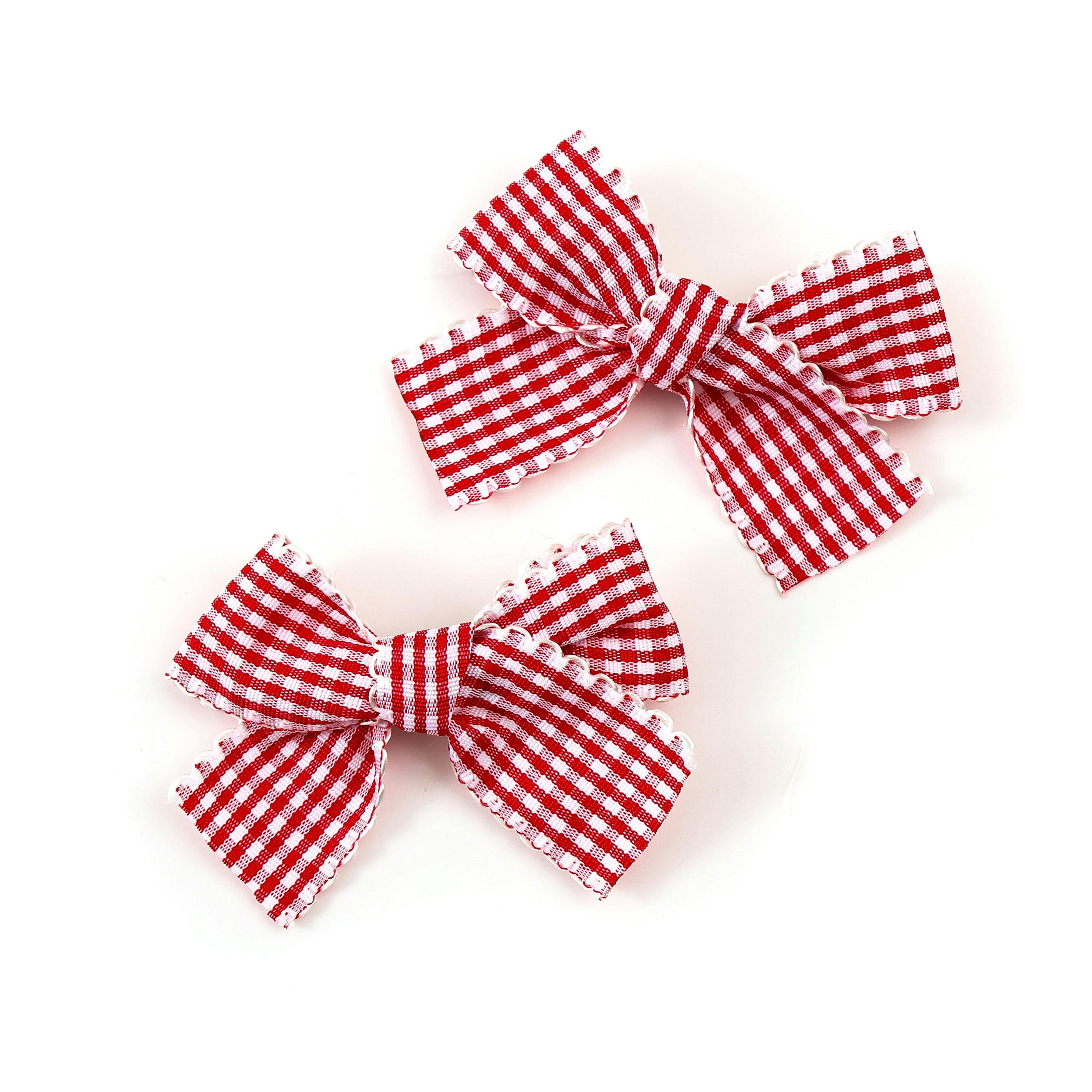 Halo Luxe Jocelyn Gingham Scalloped Double Clip Set - Red