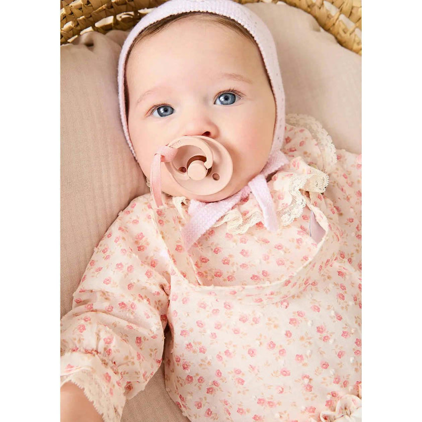 Martha Floral Ruffle Collar Lace Trim Long Sleeve Blouse in Pink (1mth-12mths)