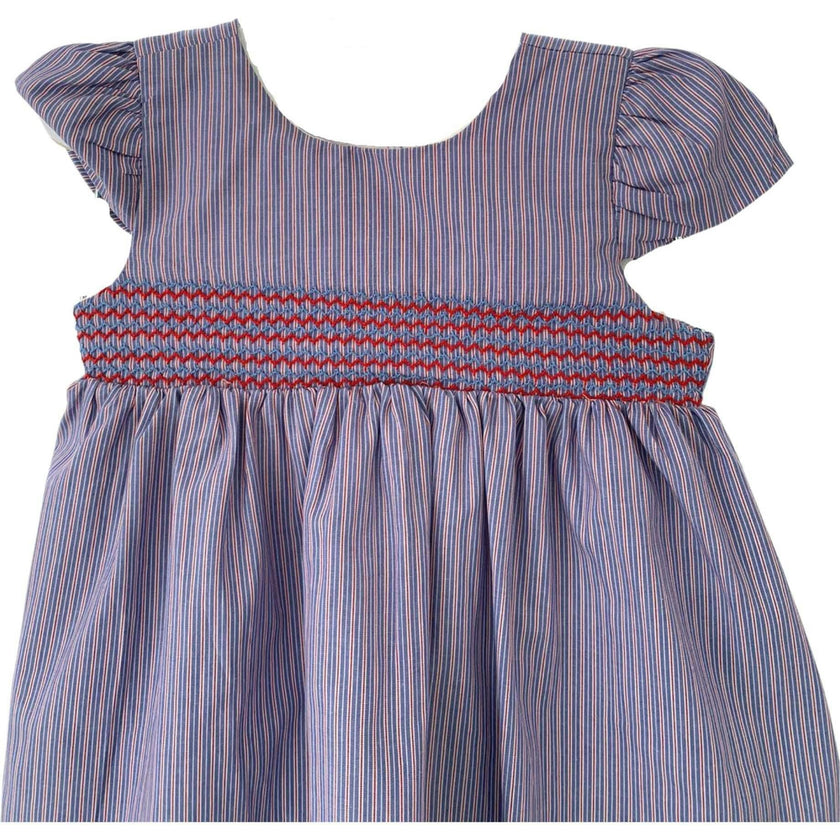 French Pinstripe Smocked Dress