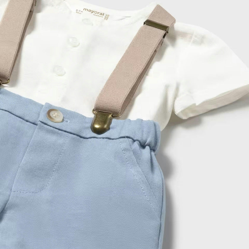 White & Blue Suspenders Set