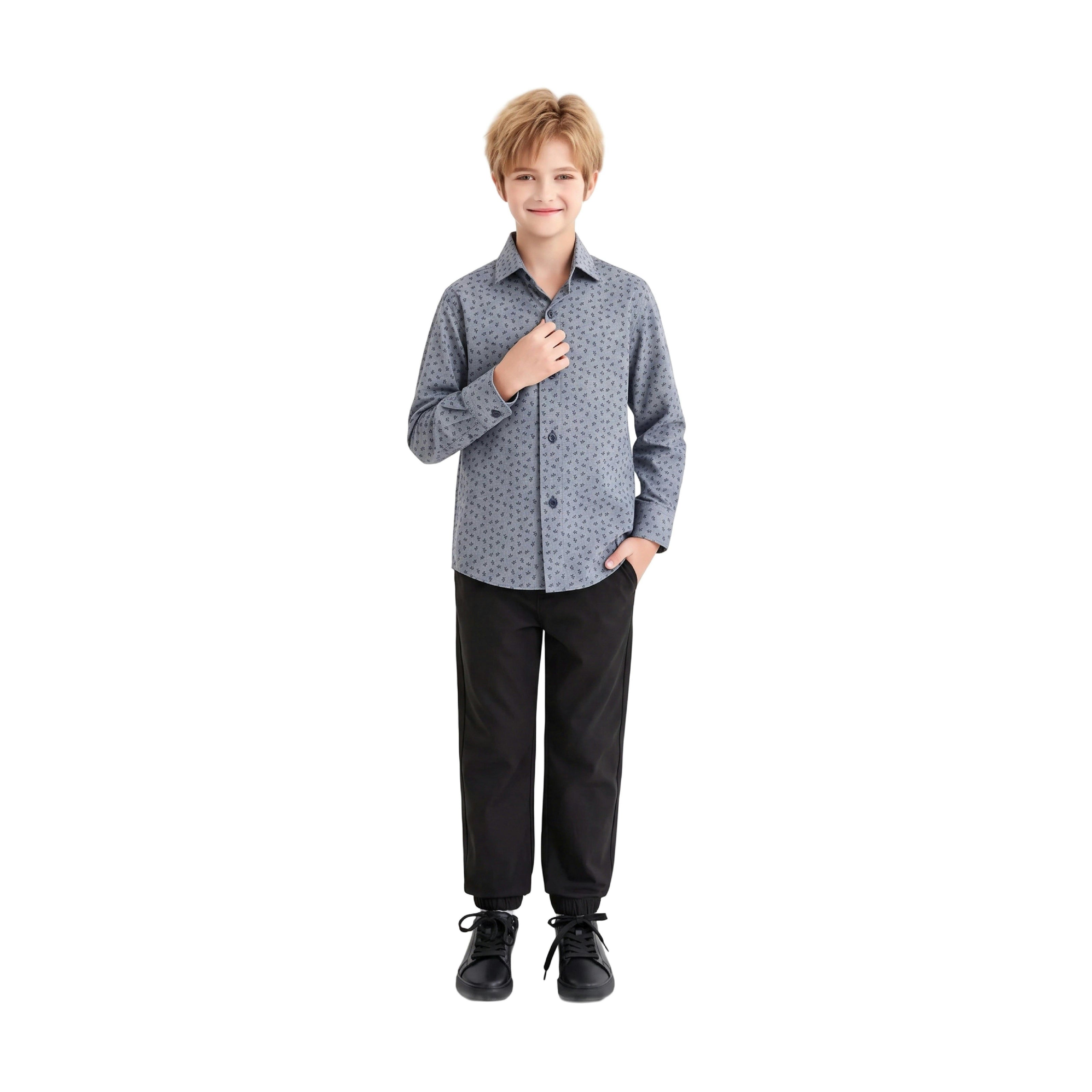 Gray Dandelion Print Dress Shirt