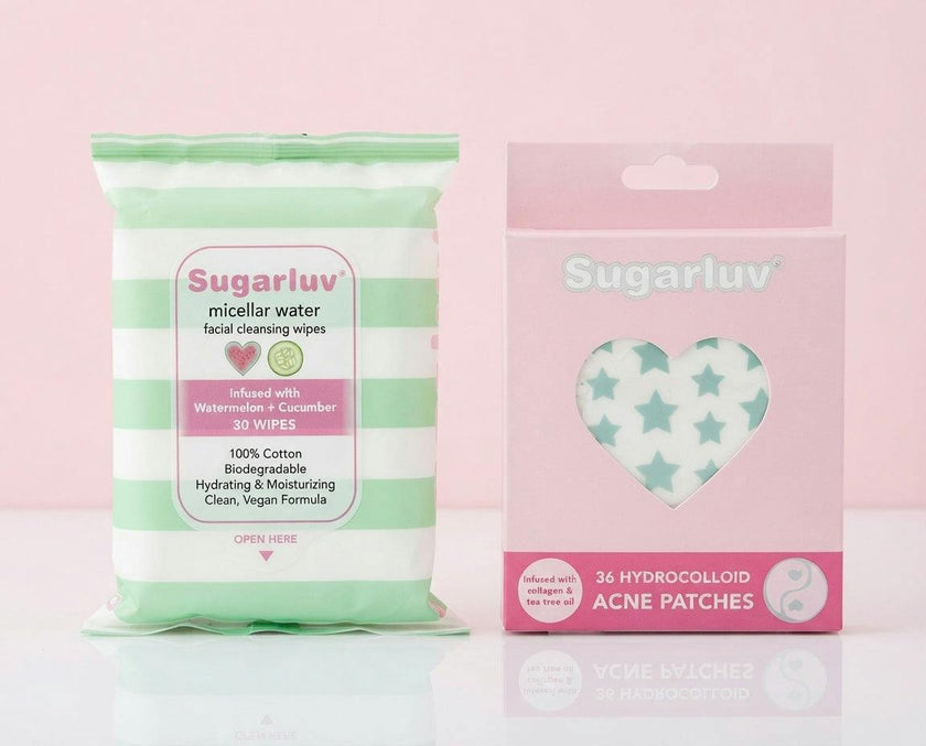 Watermelon + Cucumber Micellar Water Wipes and Mint Star Acne Patches Duo