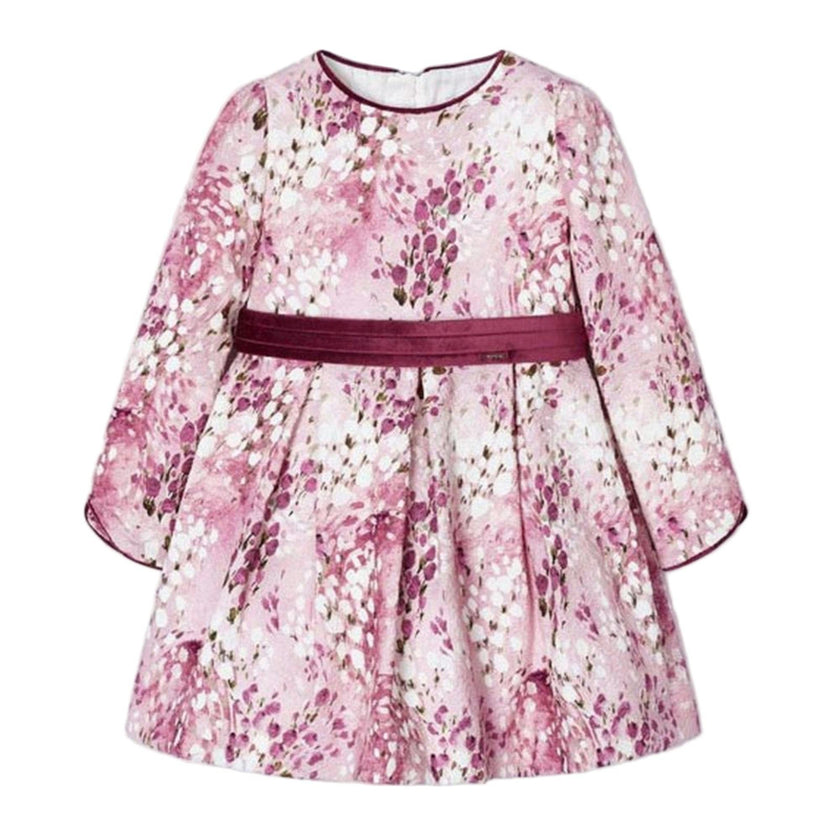 Pink Floral Print Jacquard Dress