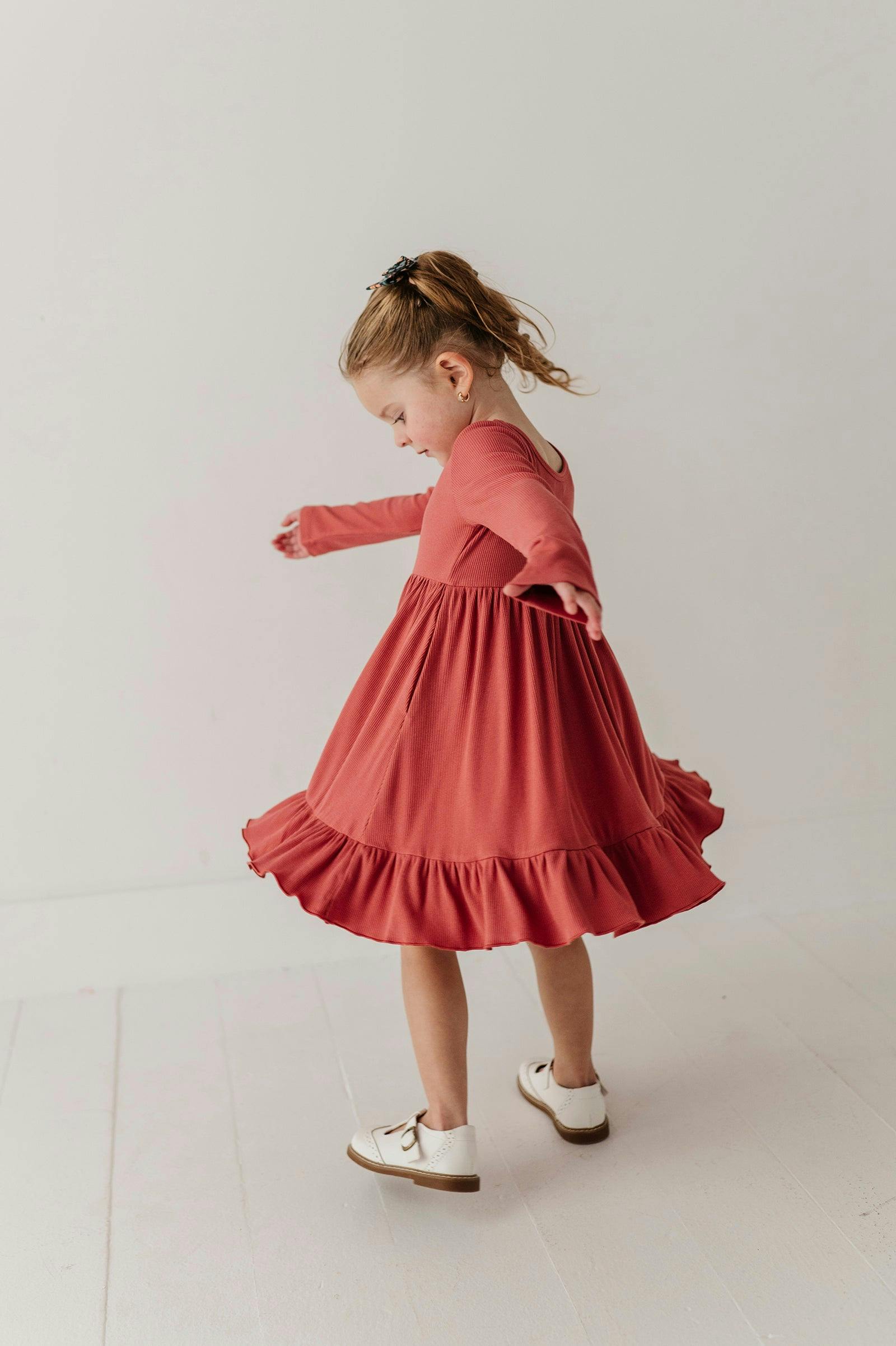 Girls Ribbed Ballet Dress in Dusty Cedar