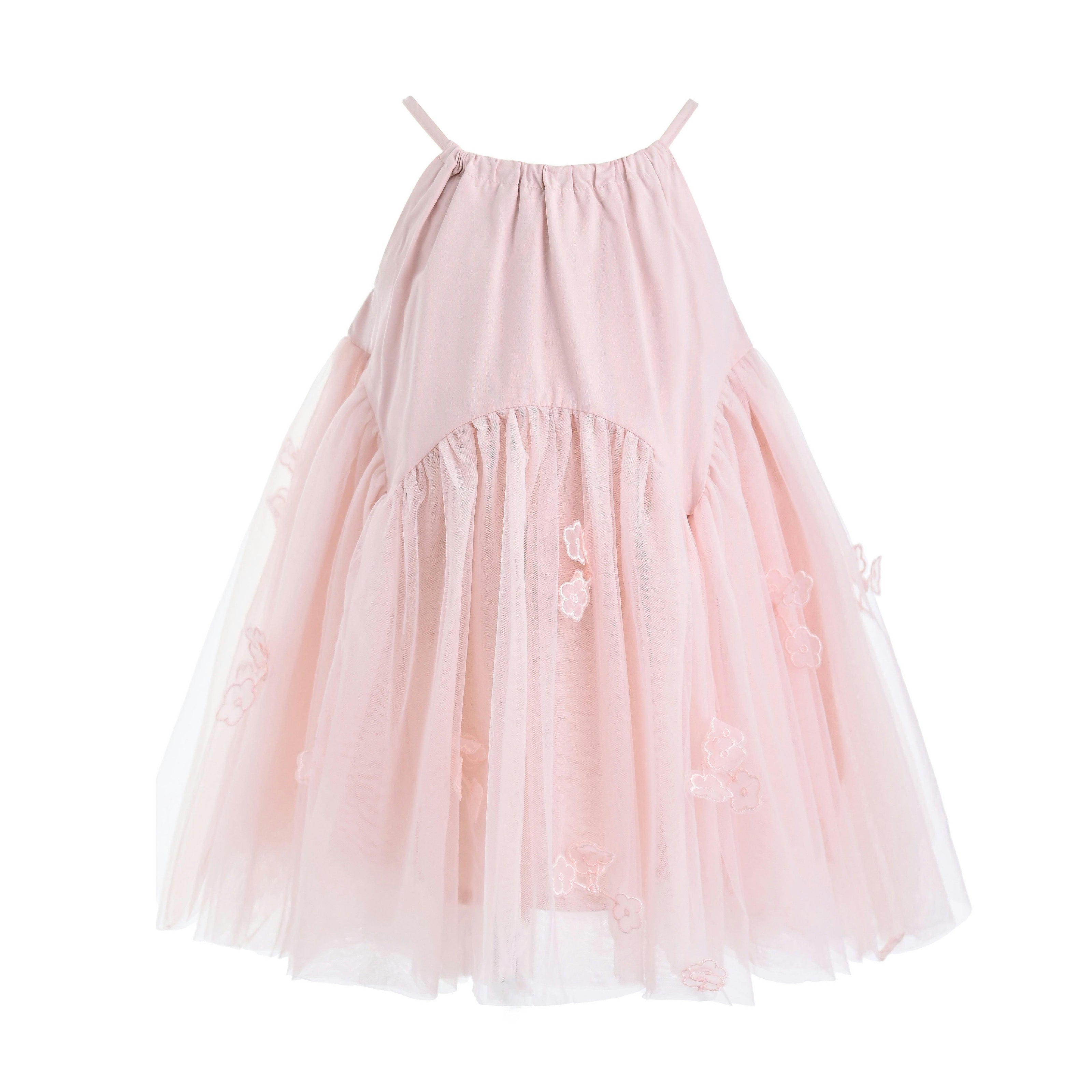 Pink Mirelle Petal Flared Tulle Dress