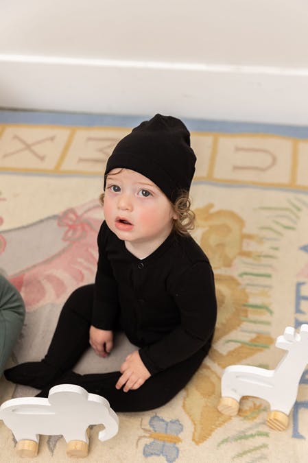 Knitted Front Opening Long Sleeve Romper, Hat, and Pouch Three Piece Set