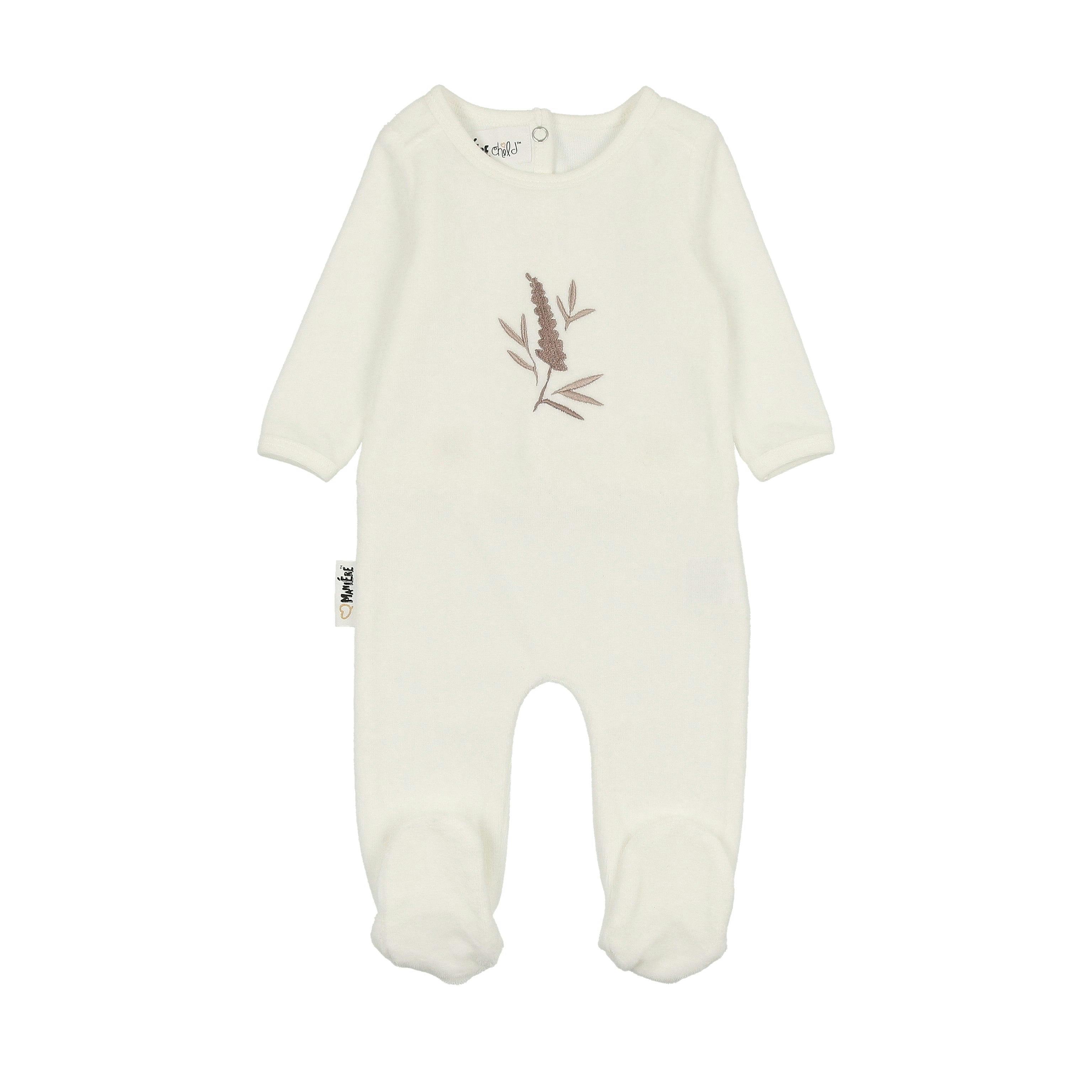 Floral Embroidered Round Neck Long Sleeve Footie