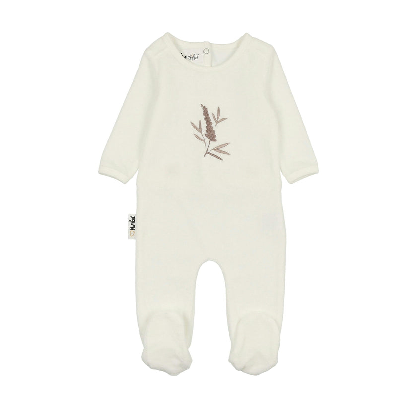 Floral Embroidered Round Neck Long Sleeve Footie