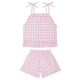 girls blush gingham tie tank and short set