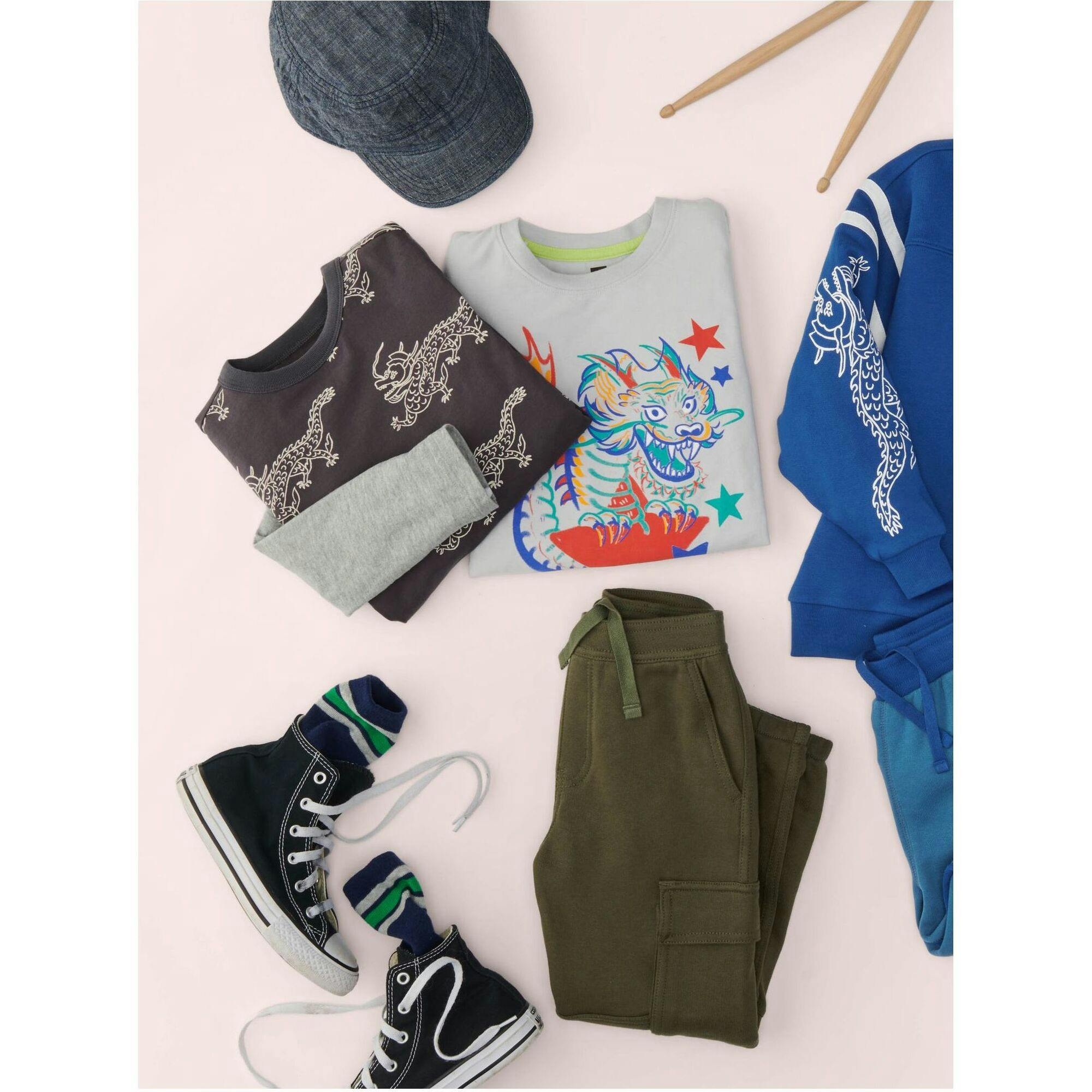 Printed Layered Sleeve Tee, Grey
