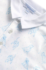 Blue Puppy Love Print Romper long sleeve