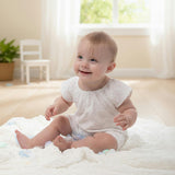 Manon Baby Romper, White Flower Embroidery