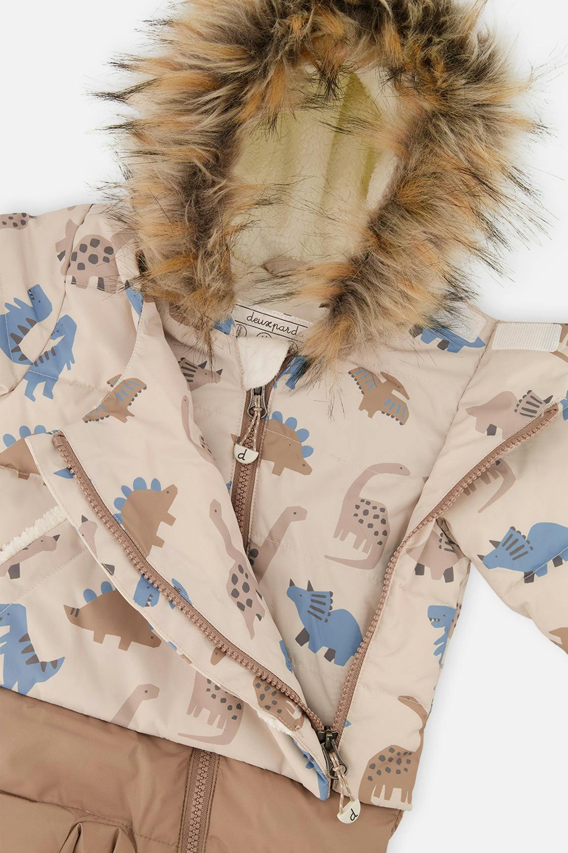 Baby Snug One Piece Snowsuit Adapted For Car Seats Blue Dinosaur Print