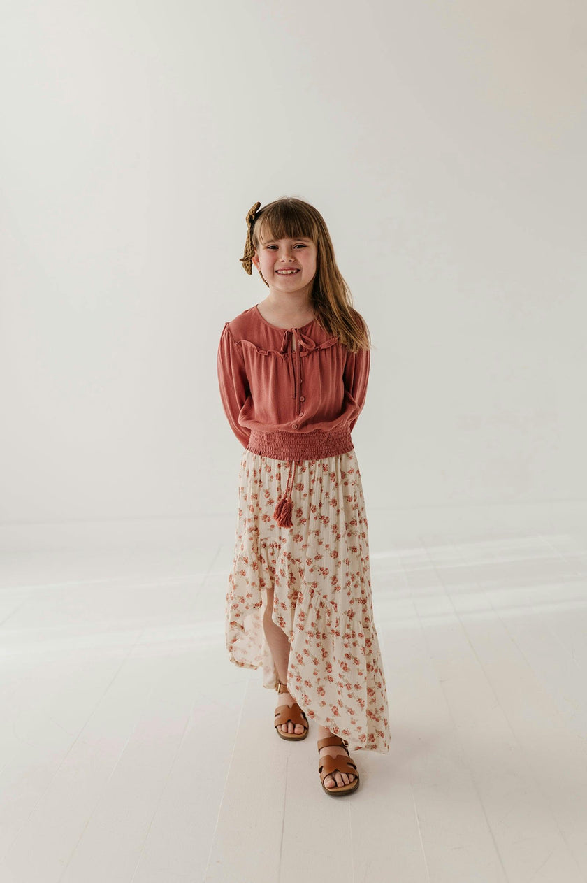 Girls Slit Front Midi Skirt in Rosie Floral