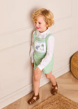Elephant Embroidered Smocked Dungarees in Sage Green (18mths-4yrs)