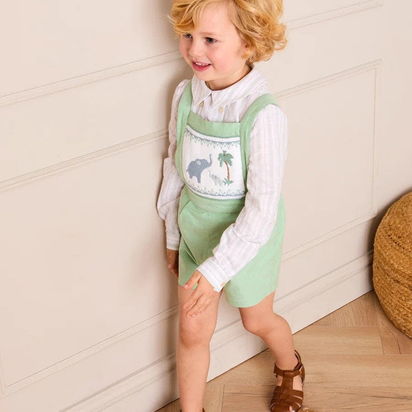 Hampton Stripe Button Detail Long Sleeve Shirt in Green (12mths-3yrs)