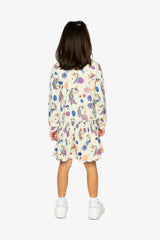 French Terry Dress Beige Unicorn Print