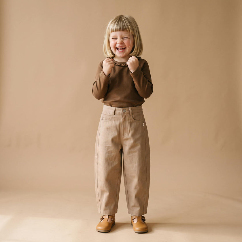 Organic Twill Barrel Pants - Taupe