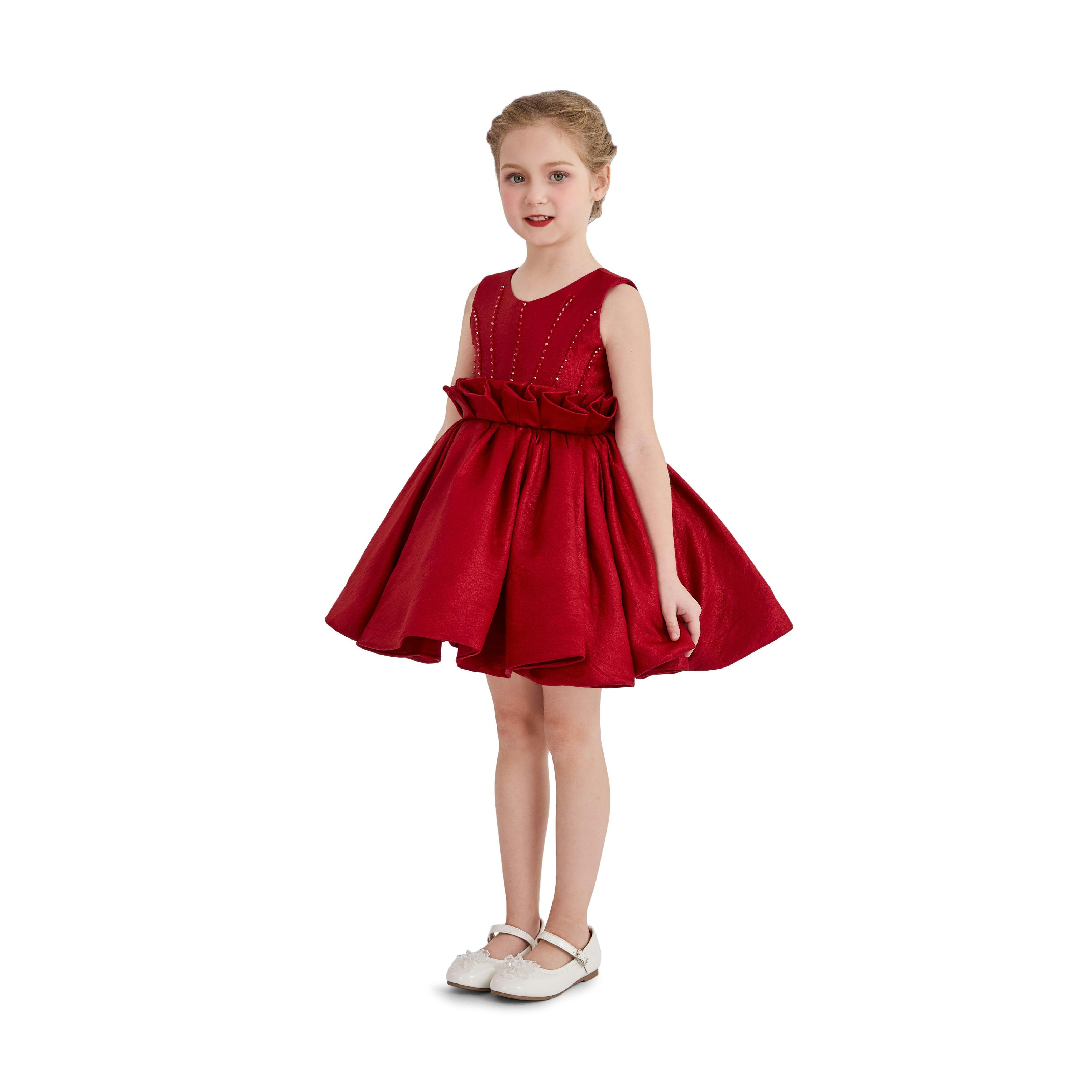 Red Luminara Ruffle Waist Formal Dress