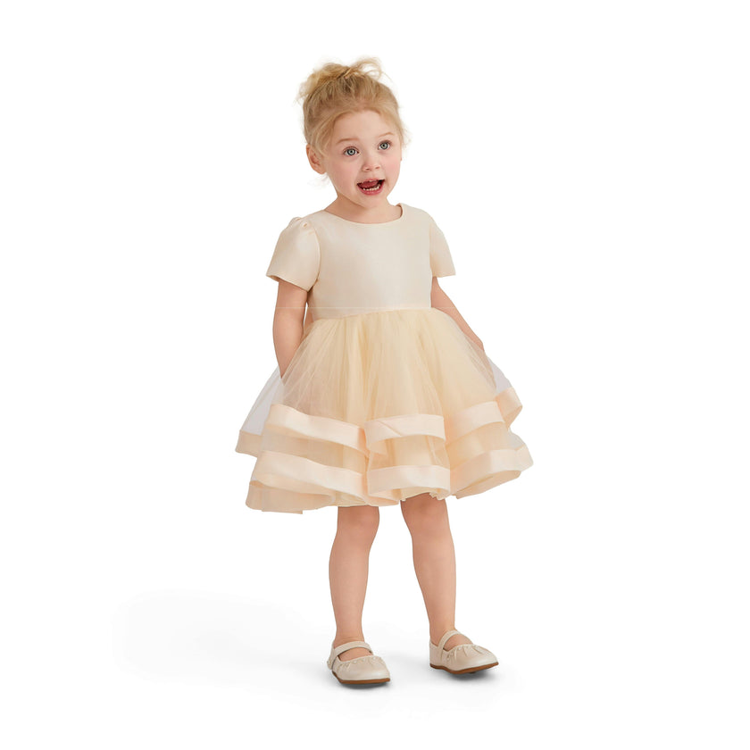Champagne Suttona Satin Bow Dress