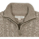 Organic Long Sleeve Half Zip Cable Pullover Sweater, Brown