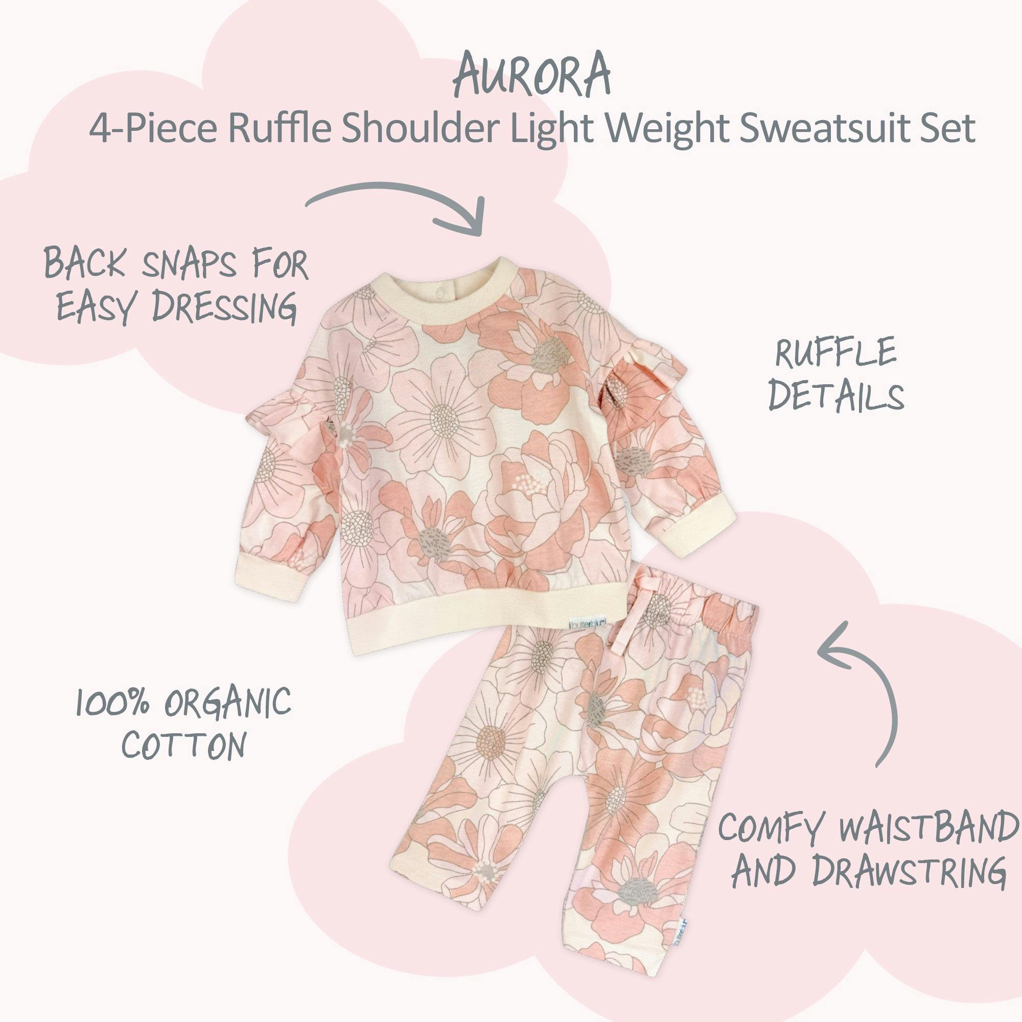 AURORA 4-Piece Crew Neck Ruffle Sweatshirt and Jogger Set