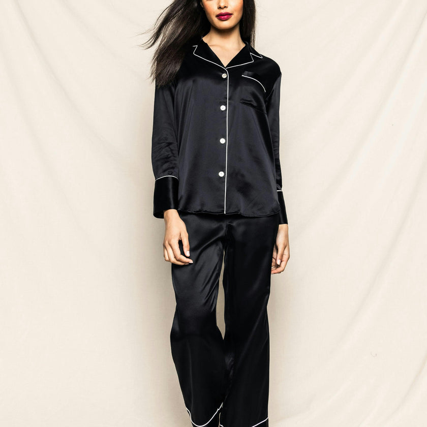 Women's Silk Pajama Set in Black